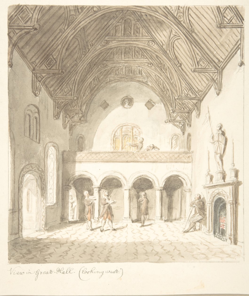 Lea Castle, Worcestershire, View in the Great Hall, Looking West, ca. 1816. de John Carter.