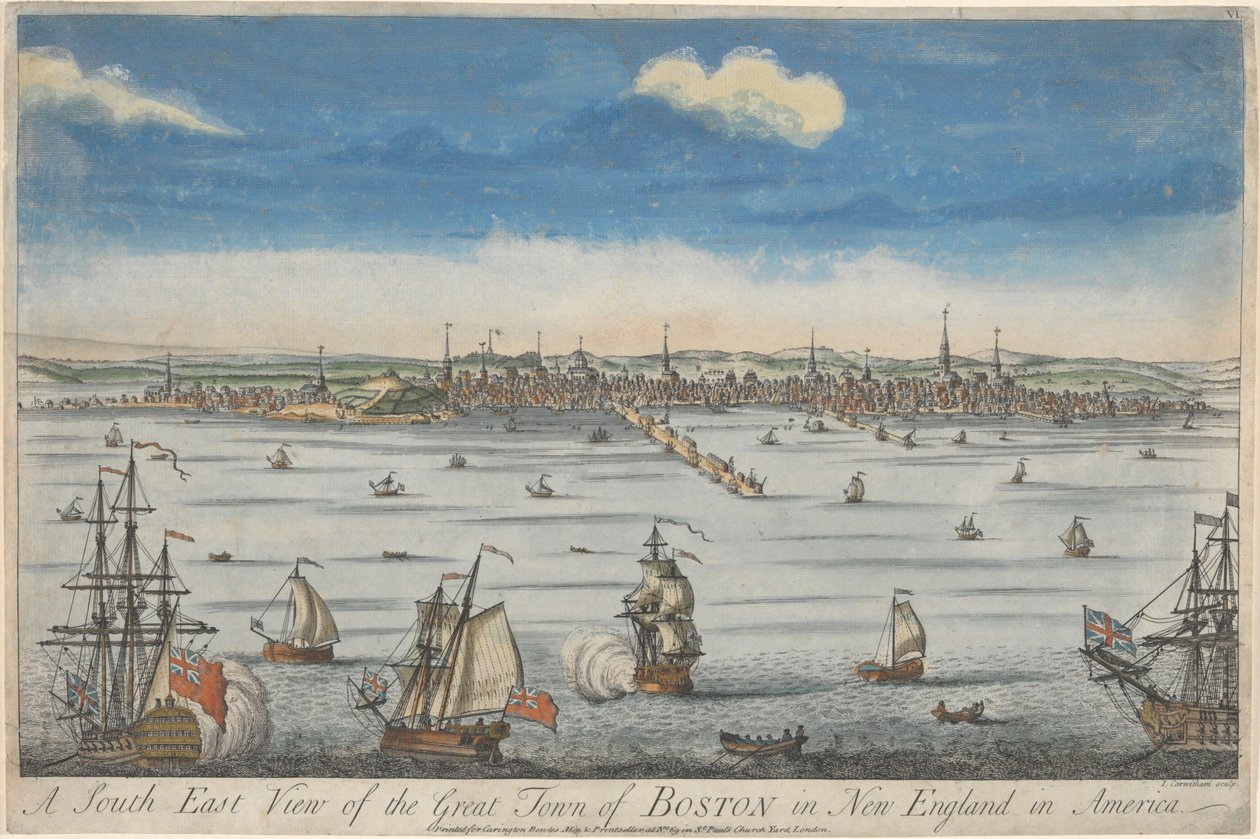 Uma visão do sudeste da grande cidade de Boston, na Nova Inglaterra de John Carwitham