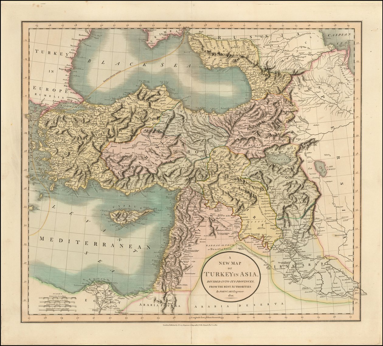 Mapa de 1801 da Turquia na Ásia, de John Cary de John Cary