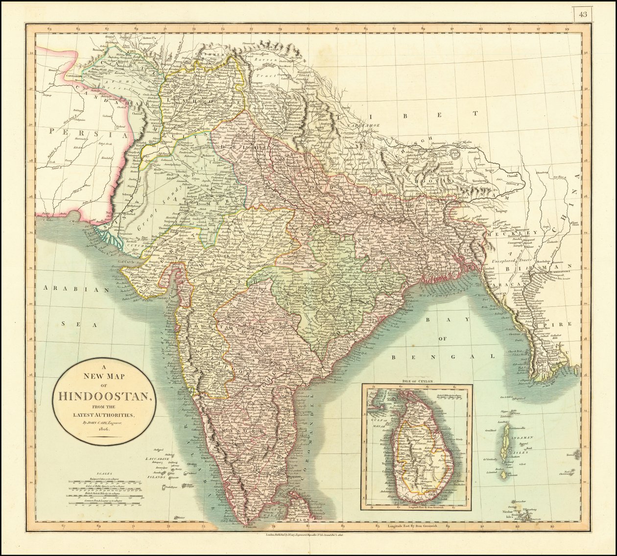 Mapa da Índia de 1806 por John Cary de John Cary