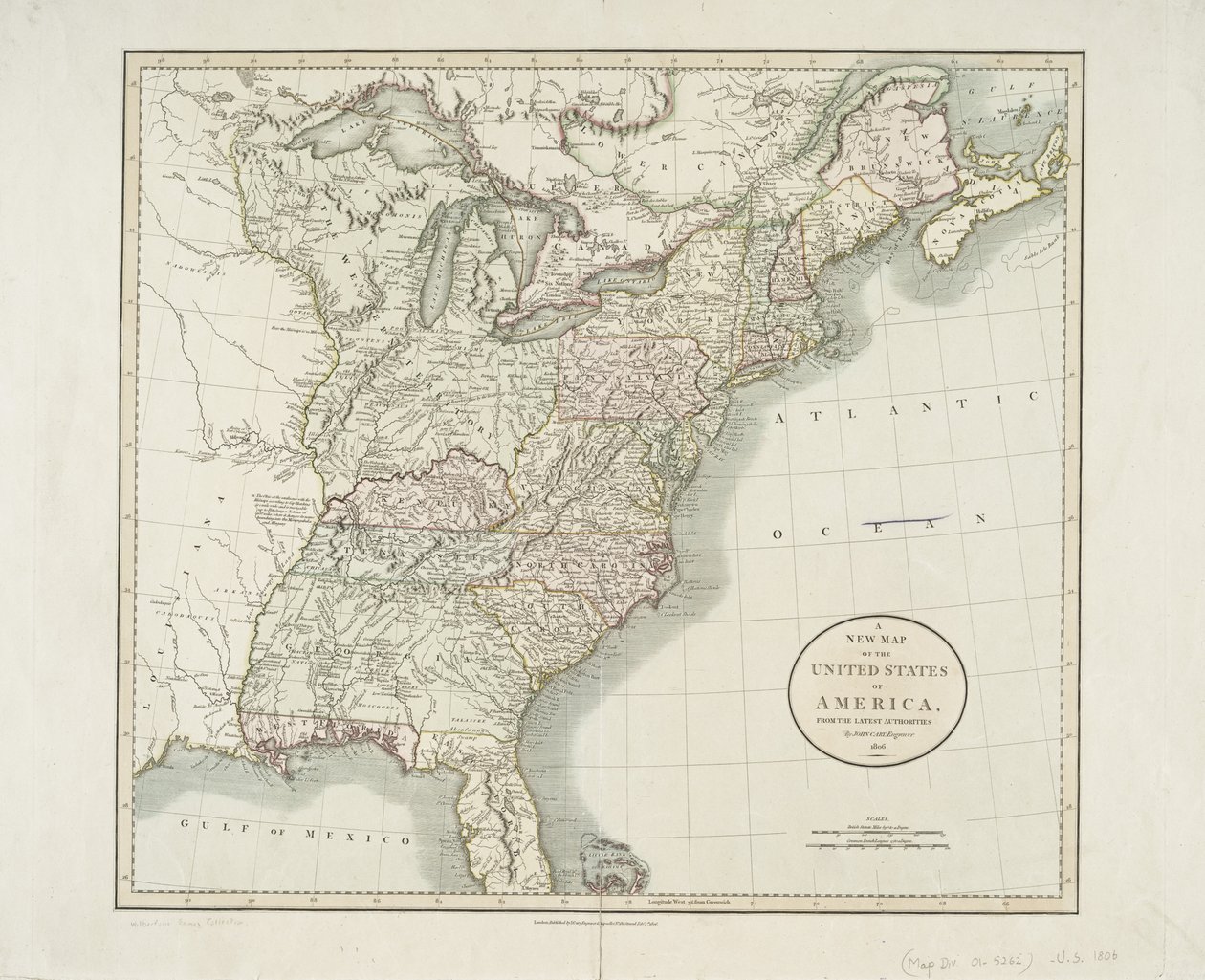 Um novo mapa dos Estados Unidos da América, das mais recentes autoridades, 1806 de John Cary