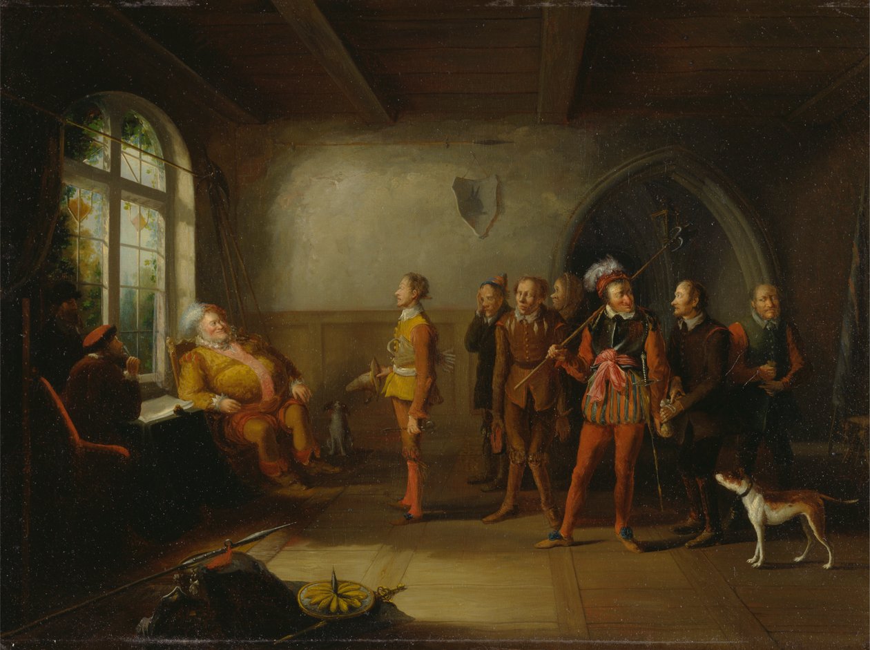 Falstaff e os recrutas, de "Henrique IV, Parte II" de John Cawse