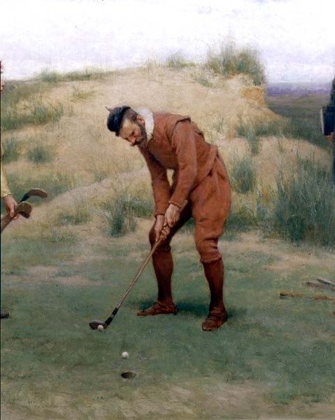 Durante o tempo das sermões, detalhe do golfista, 1896 de John Charles Dollman
