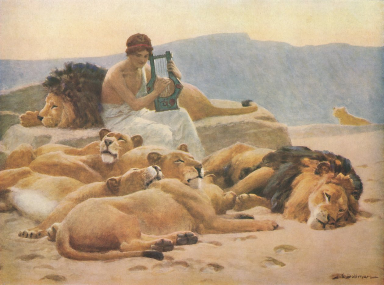 Orfeu e seu alaúde, final do século XIX e início do século XX, 1914. de John Charles Dollman