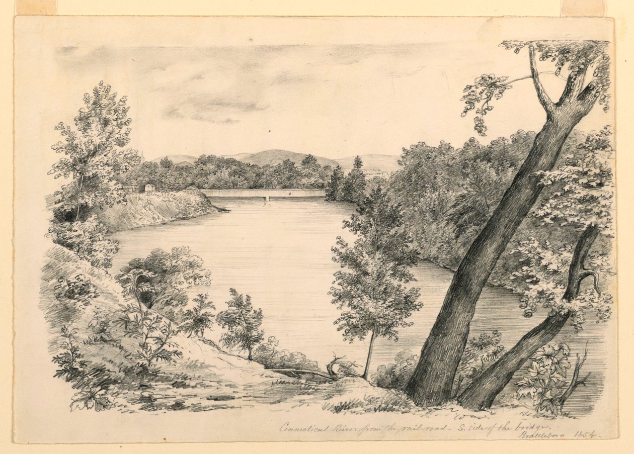 Desenho, Vista do rio Conneticut, perto de Brattleboro, Vermont, 1854 de John Cheney