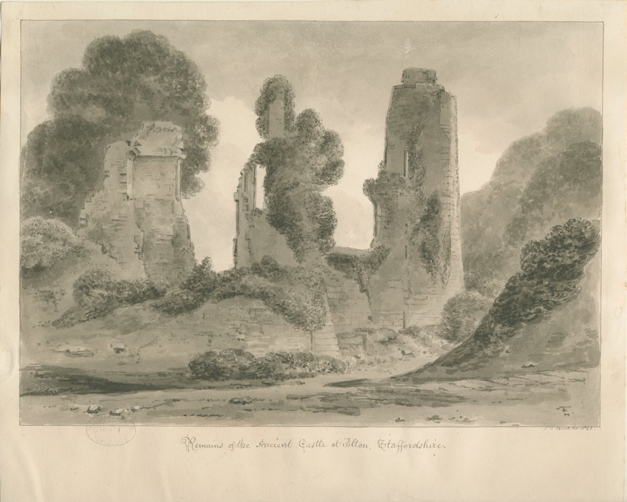 Castelo de Alton: desenho sépia, 1841 de John Chessell Buckler