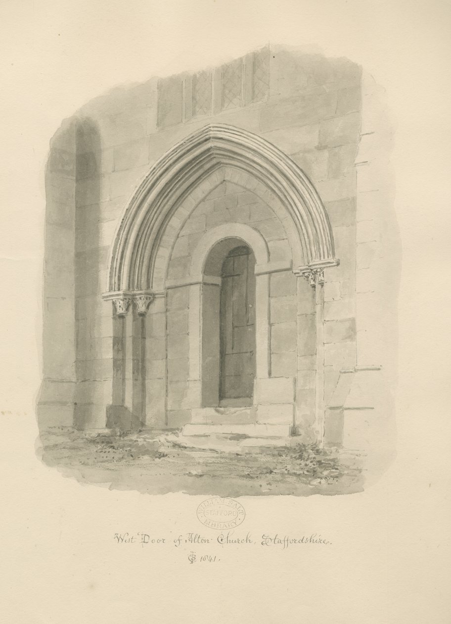 Igreja de Alton - Porta Oeste: desenho sépia de John Chessell Buckler