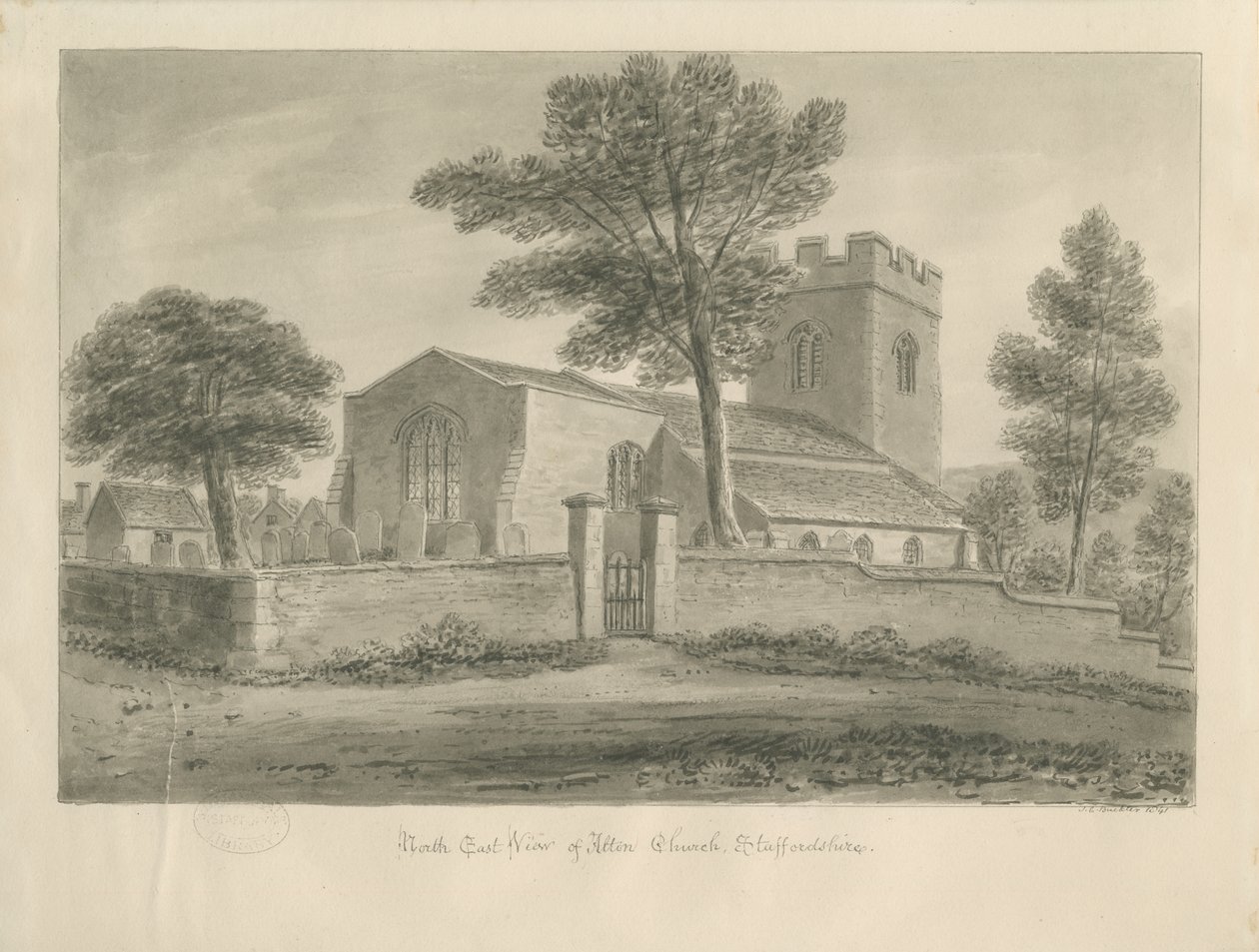 Igreja de Alton: desenho sépia, 1841 de John Chessell Buckler