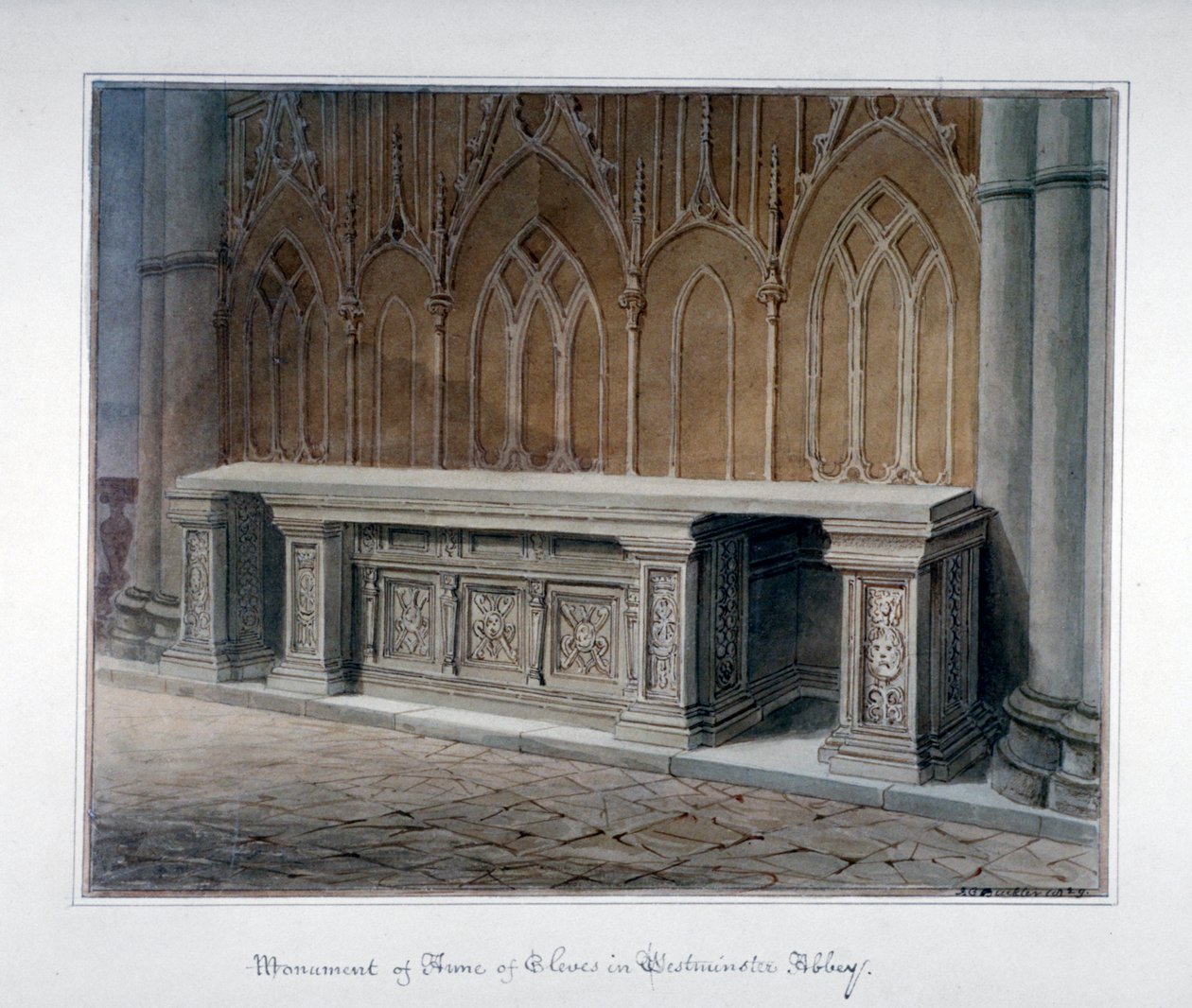 Monumento de Anne de Cleves, Abadia de Westminster, Londres, 1829. de John Chessell Buckler