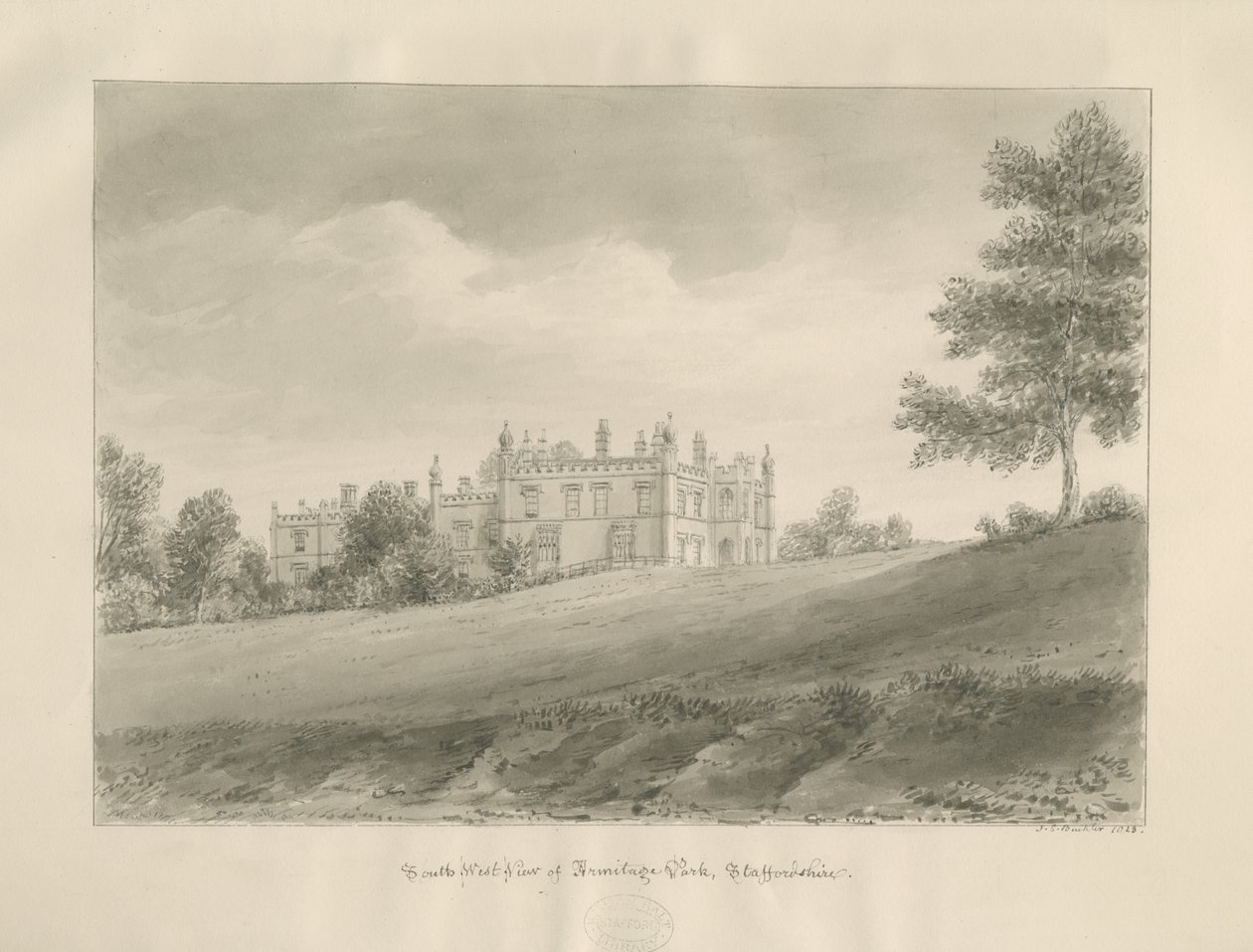 Parque Armitage: desenho sépia de John Chessell Buckler