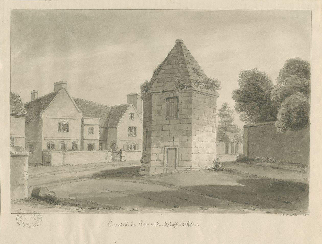 Cannock Town - Condutor: desenho sépia de John Chessell Buckler