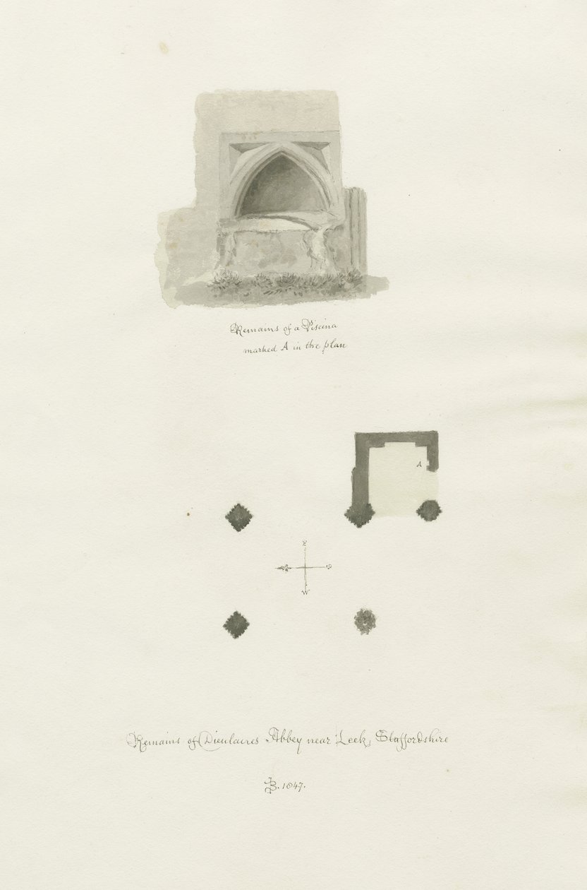Abadia de Dieulacres: desenho sépia de John Chessell Buckler