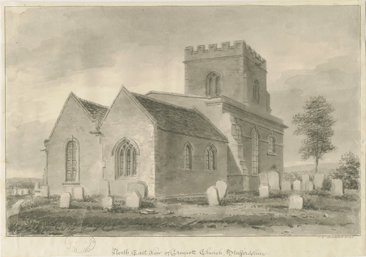 Draycott na Igreja dos Mouros: desenho em sépia, 1841 de John Chessell Buckler