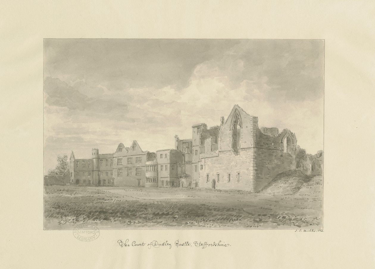 Dudley Castle - Court Yard: desenho sépia, 1820 de John Chessell Buckler