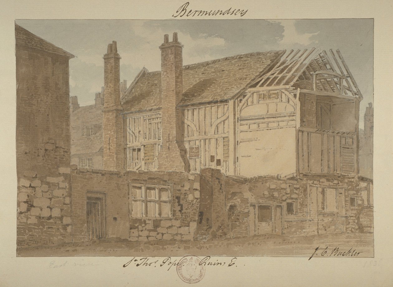 Vista leste das ruínas da casa de Bermondsey, 1838 de John Chessell Buckler
