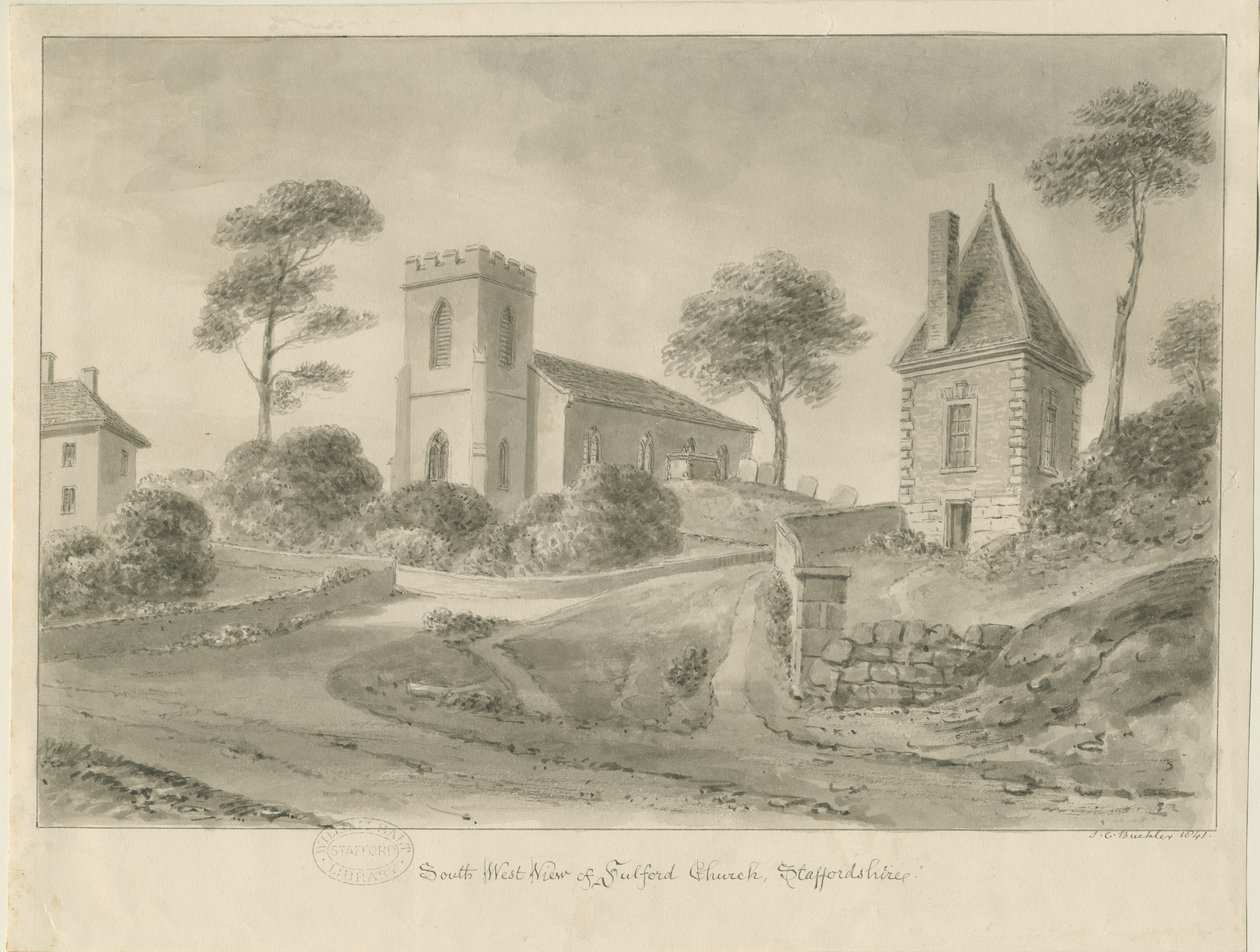 Igreja Fulford: desenho sépia de John Chessell Buckler