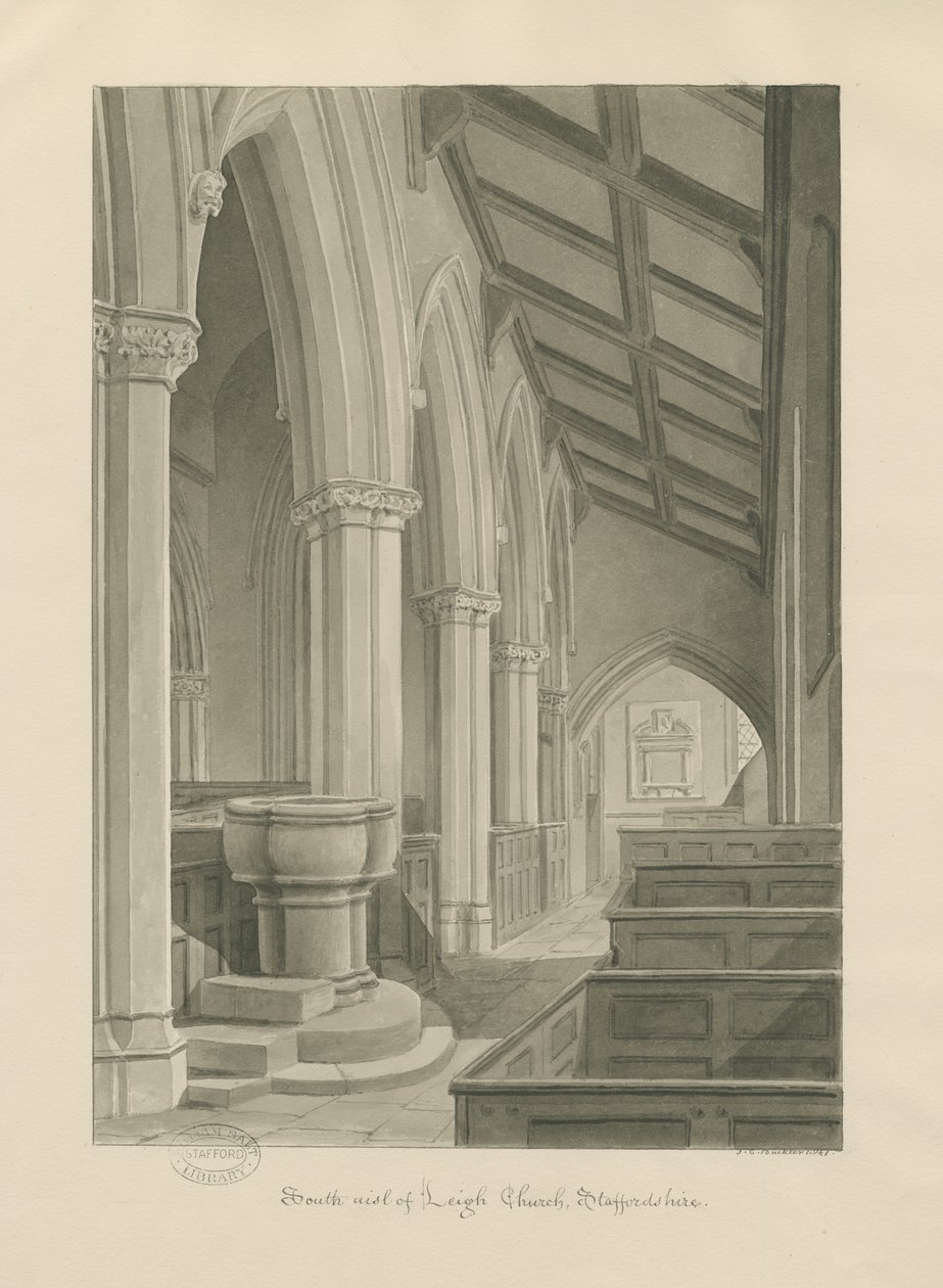 Interior da Igreja de Leigh: desenho sépia de John Chessell Buckler