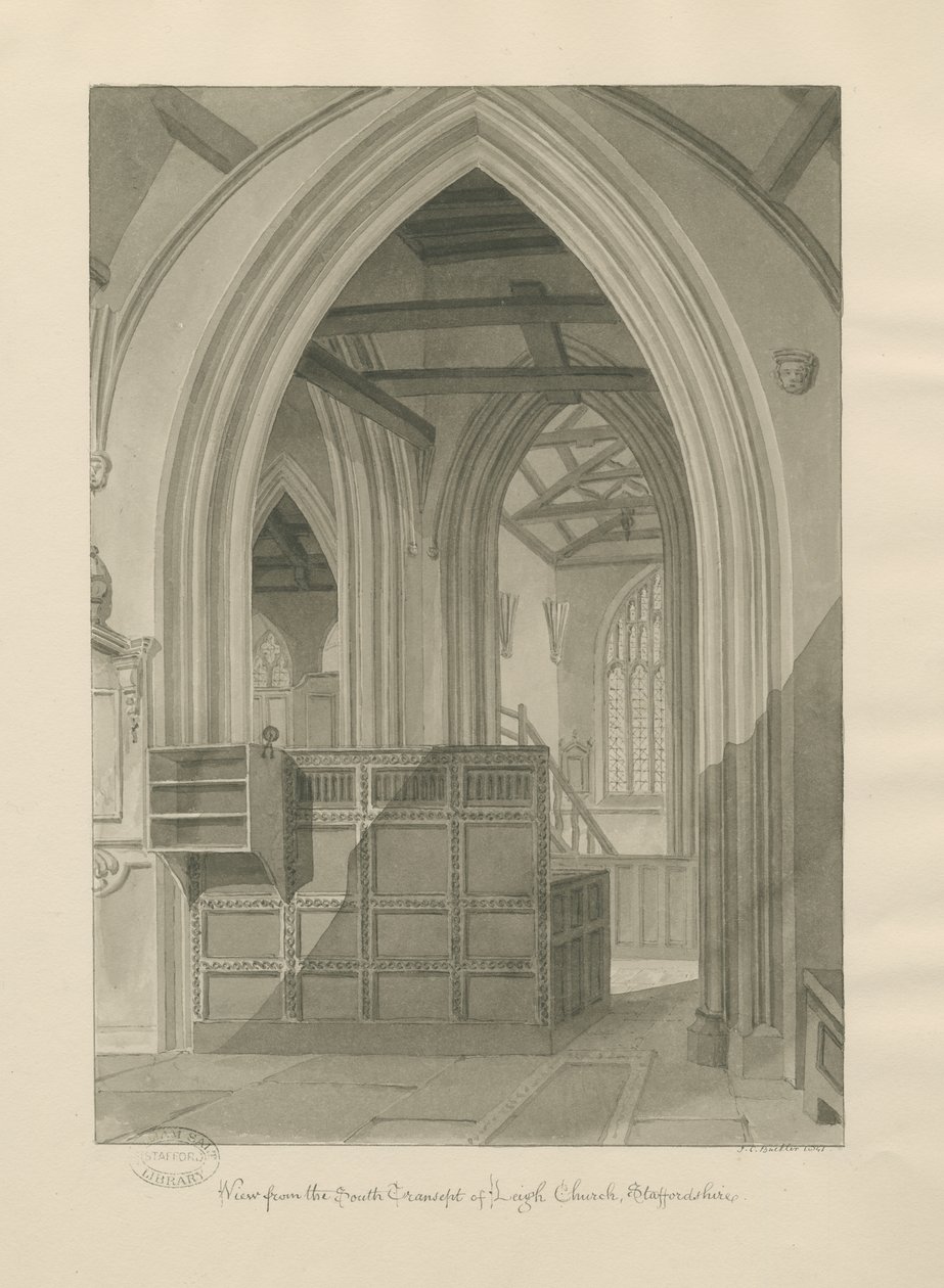 Interior da Igreja de Leigh: desenho em sépia, 1841 de John Chessell Buckler