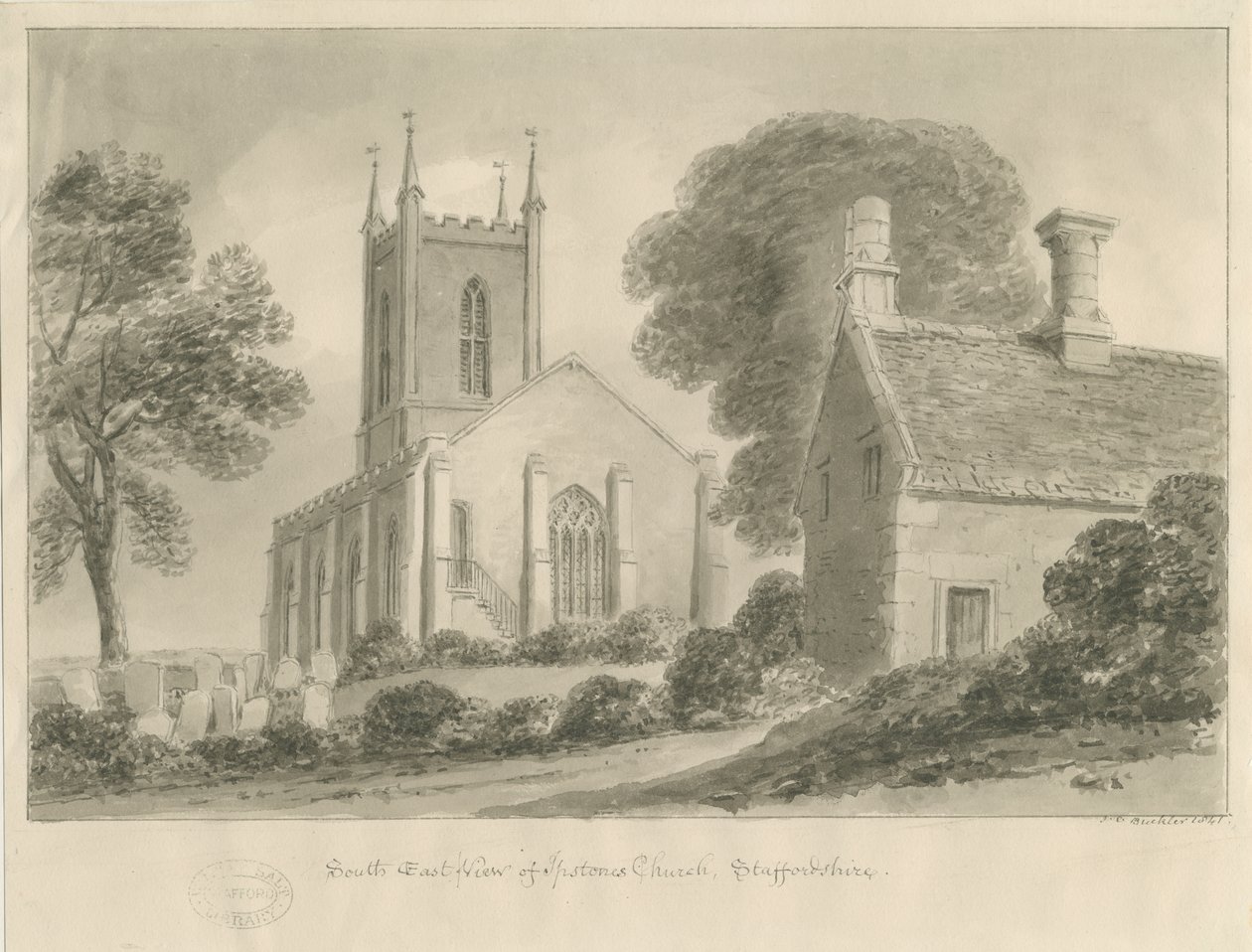 Igreja das Pedras: desenho sépia de John Chessell Buckler