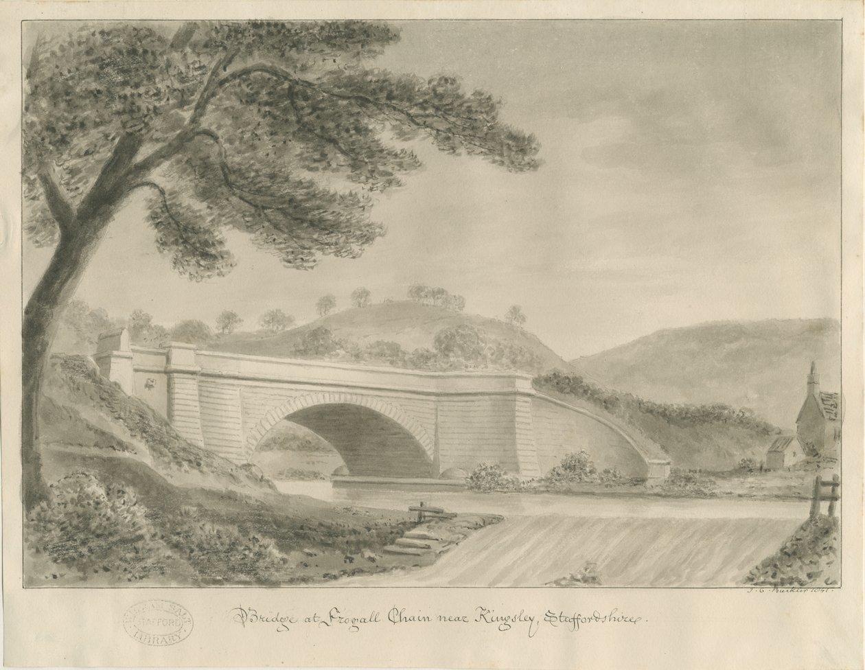 Kingsley - Ponte em Froghall: desenho sépia, 1841 de John Chessell Buckler
