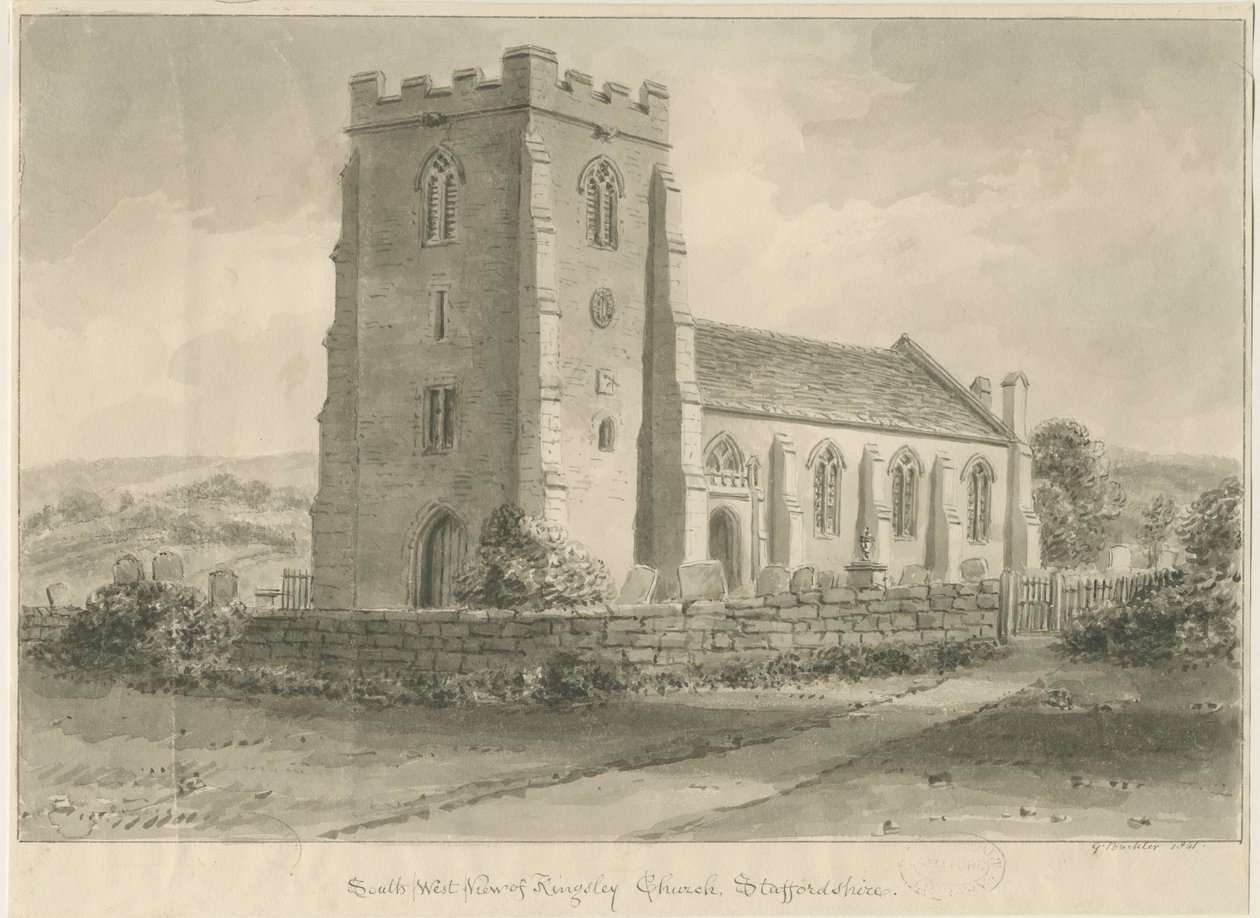 Igreja de Kingsley: desenho em sépia, 1841 de John Chessell Buckler