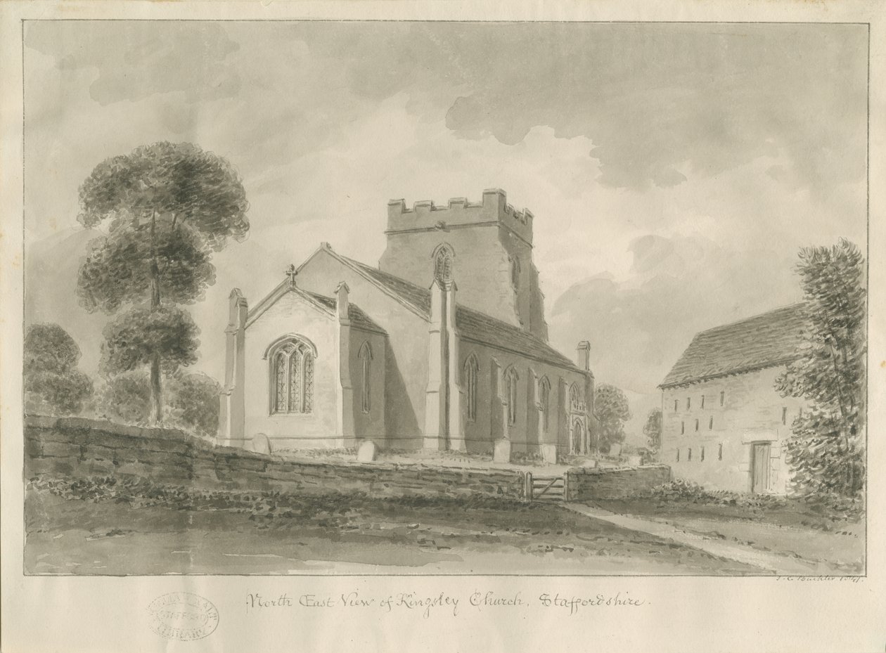 Igreja de Kingsley: desenho em sépia, 1841 de John Chessell Buckler