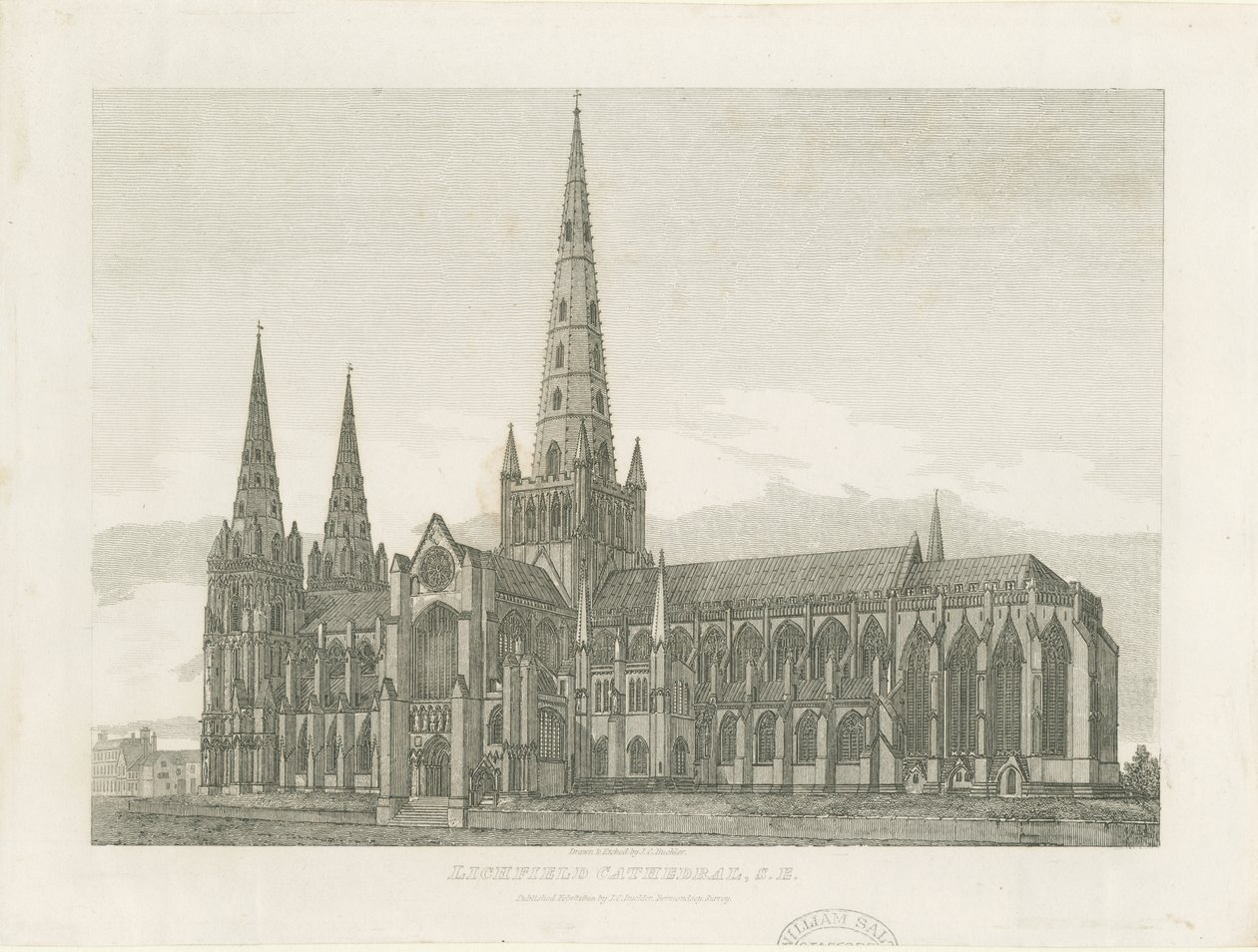 Catedral de Lichfield - Vista Sudeste: gravura, nd [c 1820] (imprimir) de John Chessell Buckler