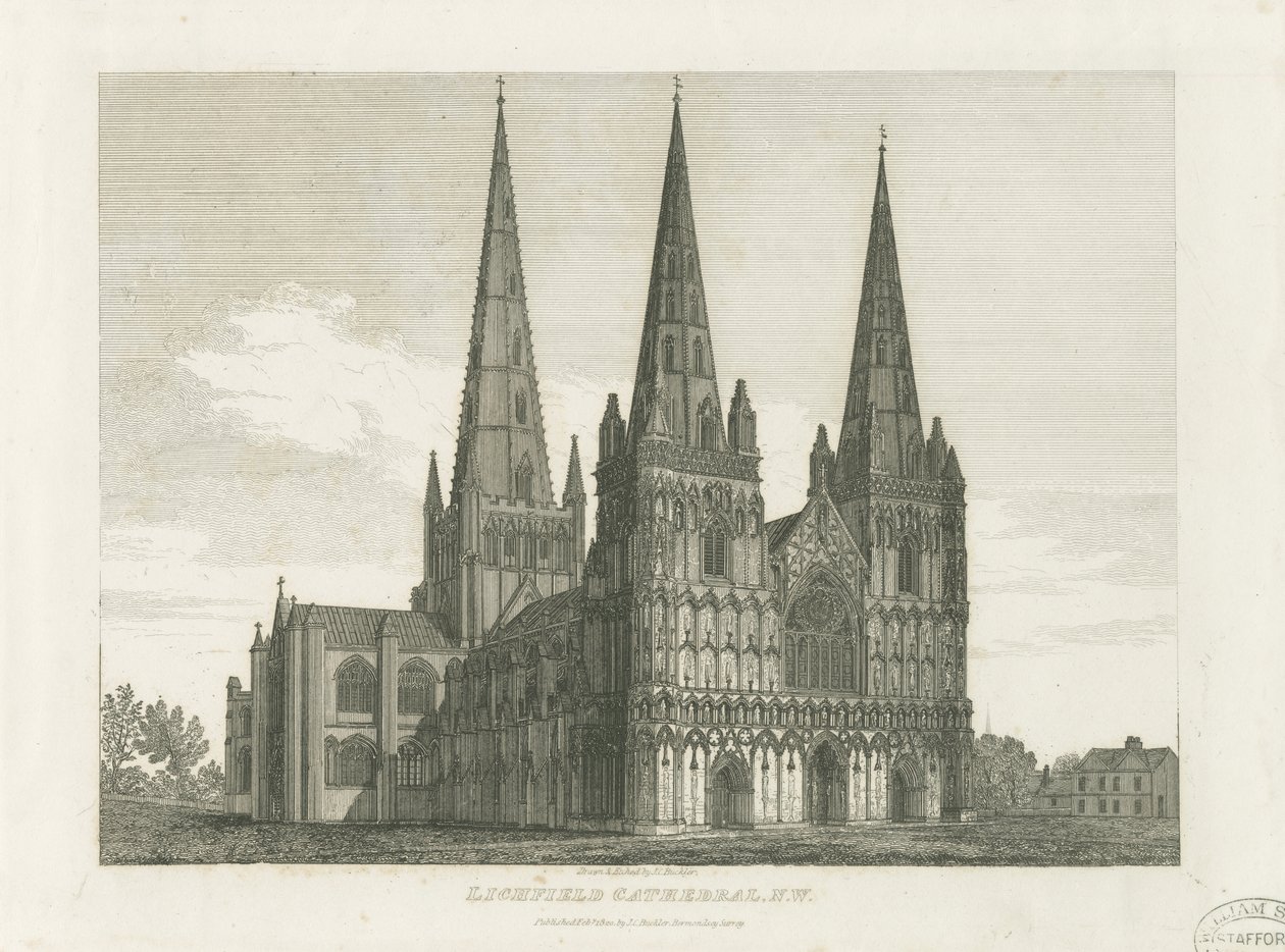 Catedral de Lichfield - Frente Oeste: gravura, nd [c 1820] (imprimir) de John Chessell Buckler