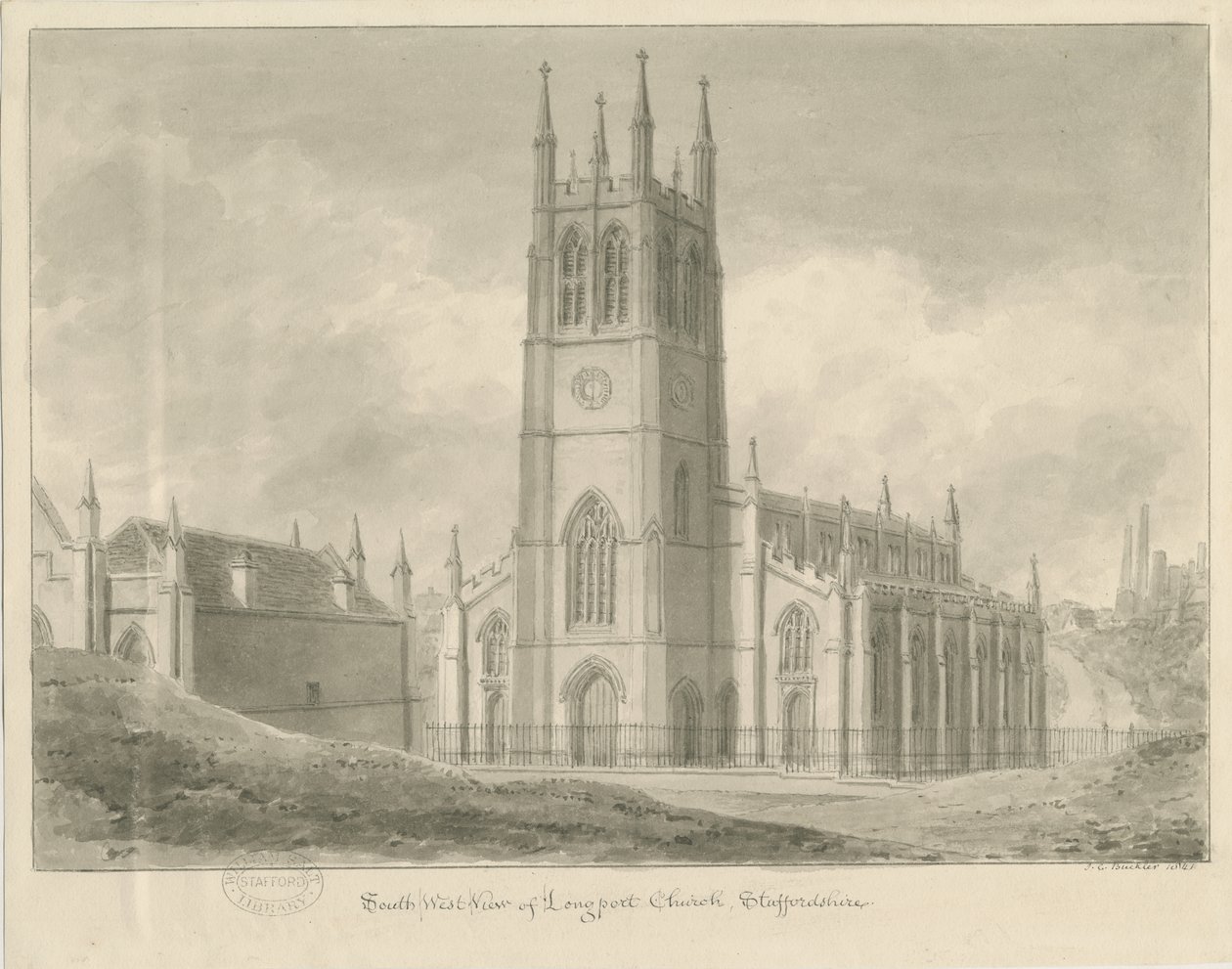 Igreja de Longport - S. Paulo: desenho sépia de John Chessell Buckler