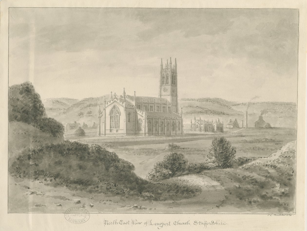 Igreja de Longport - São Paulo: desenho sépia, 1841 de John Chessell Buckler