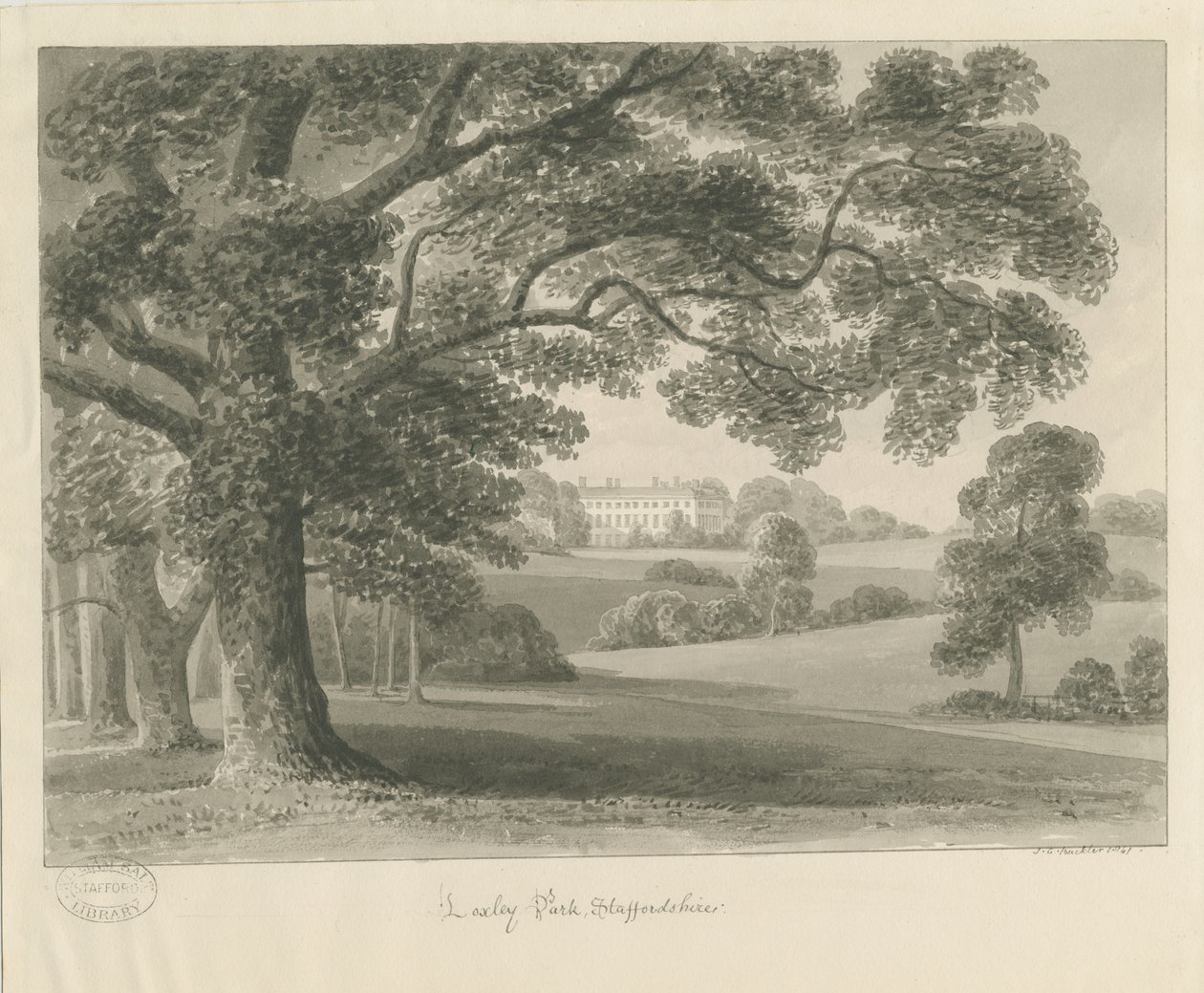 Loxley Park: desenho em sépia, 1841 de John Chessell Buckler