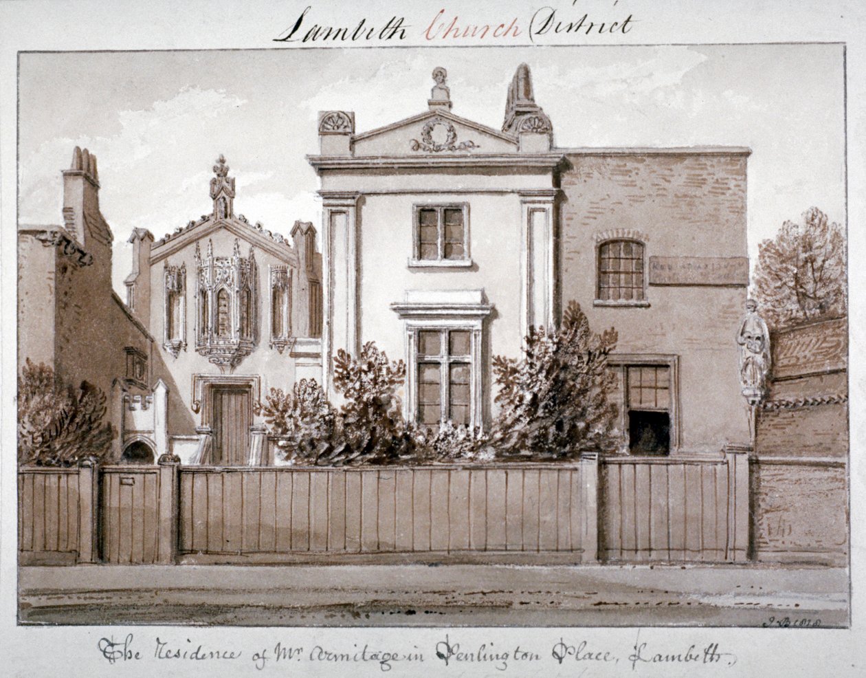 Residência do Sr. Armitage em Penlington Place, Lambeth, Londres, 1828 de John Chessell Buckler