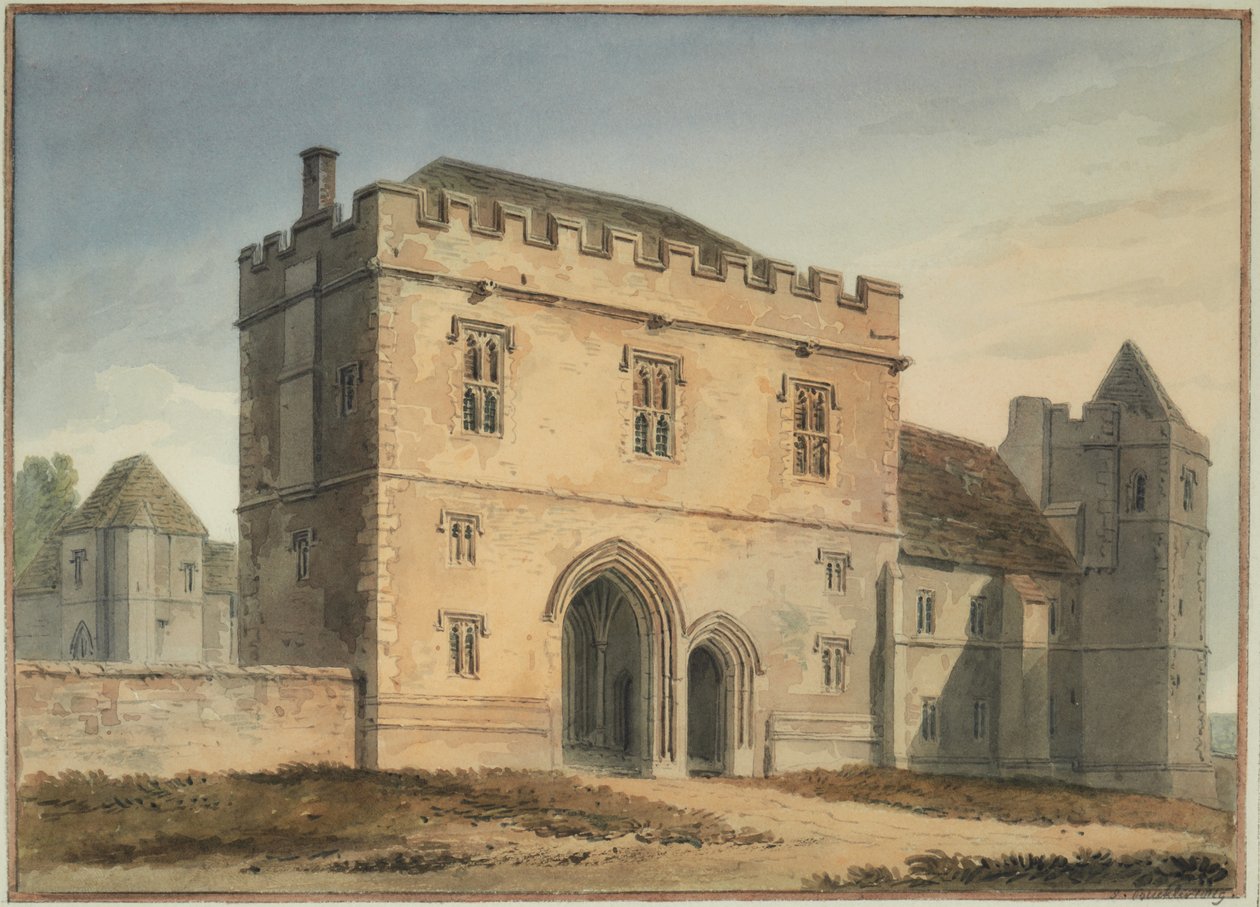 Vista norte do Great Gateway da faculdade em Maidstone, Kent de John Chessell Buckler