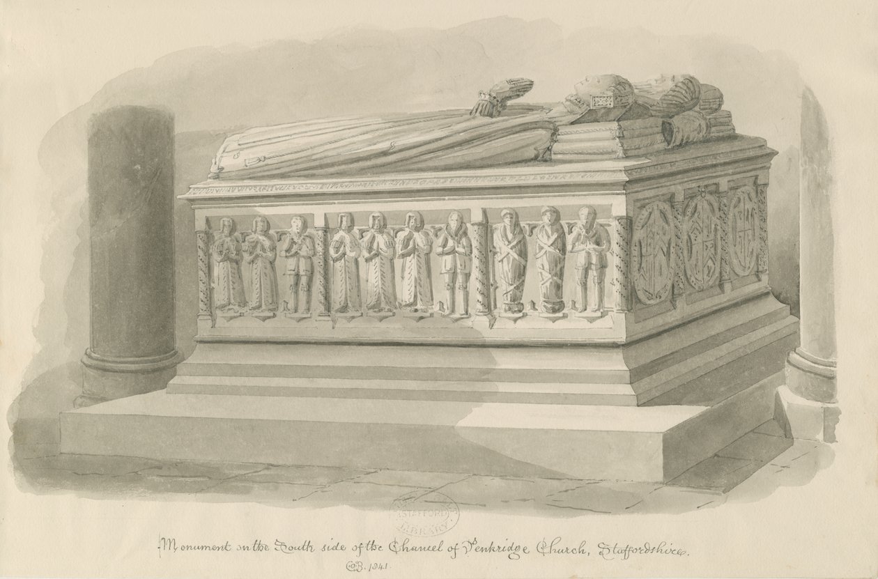 Igreja Penkridge - Túmulo de [Edward Littleton]: desenho sépia de John Chessell Buckler
