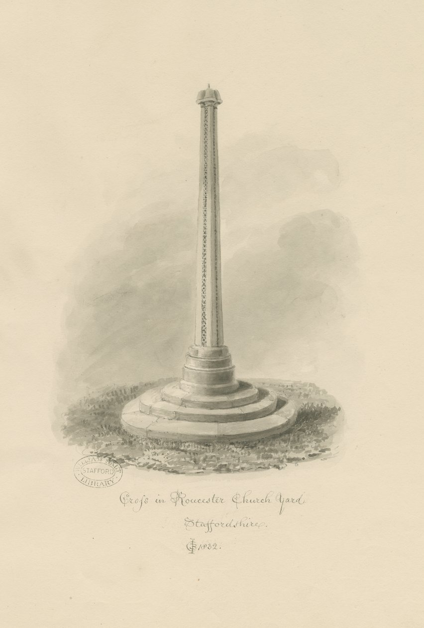 Rocester Churchyard - Cruz: desenho sépia de John Chessell Buckler