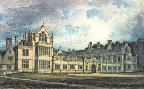 Rushton Hall, Northamptonshire: Vista do sudeste (wc) de John Chessell Buckler