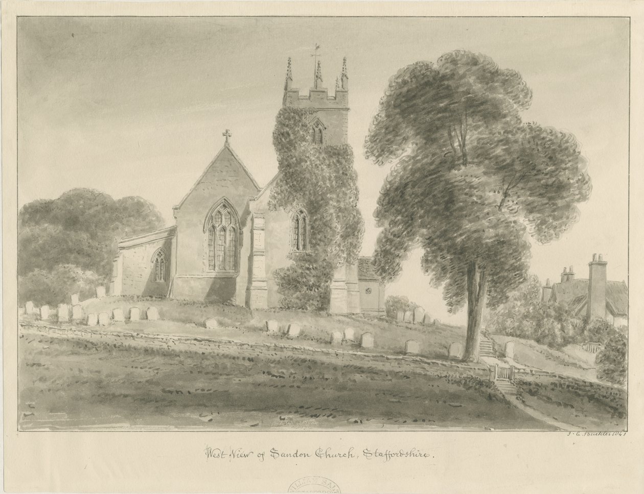 Igreja de Sandon: desenho em sépia de John Chessell Buckler