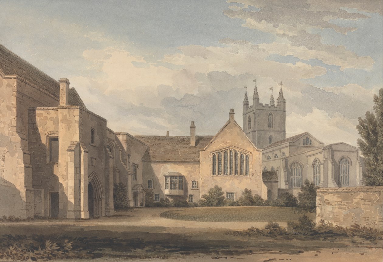 Vista Sudeste da Igreja e Palácio em Croydon, Surrey de John Chessell Buckler