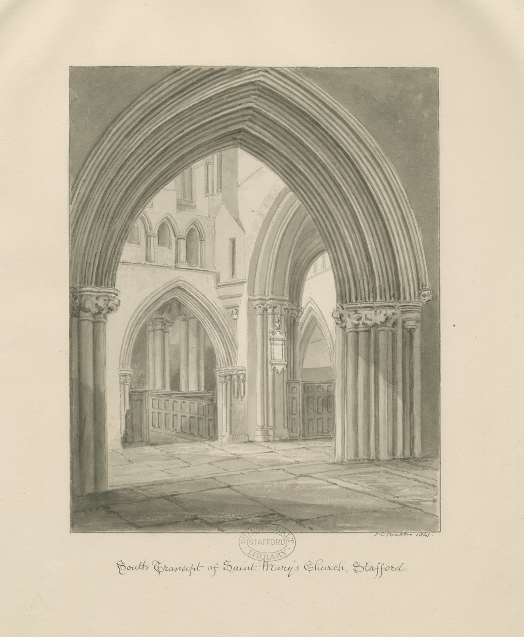 Stafford - Interior da Igreja de Santa Maria: desenho em sépia, 1841 de John Chessell Buckler