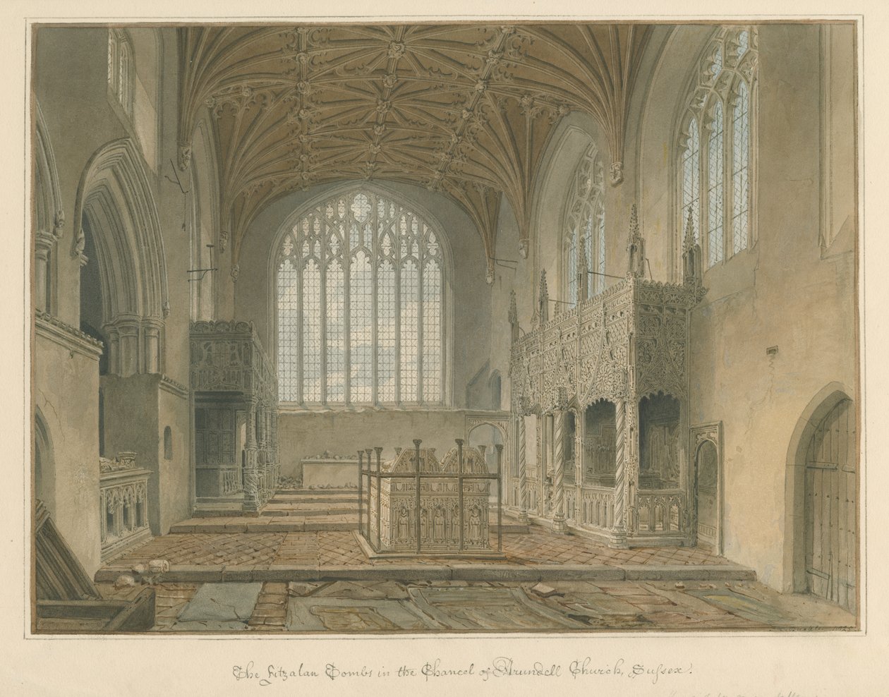 Sussex - Igreja de Arundel - Os túmulos de Fitzalan, 1825 de John Chessell Buckler