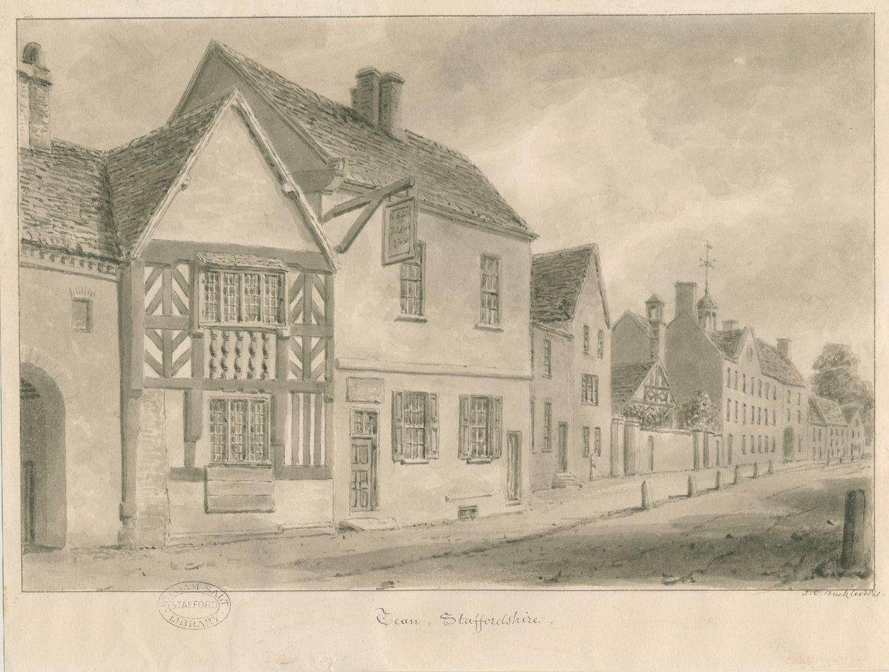Tean - Rua Village: desenho de lavagem sépia de John Chessell Buckler