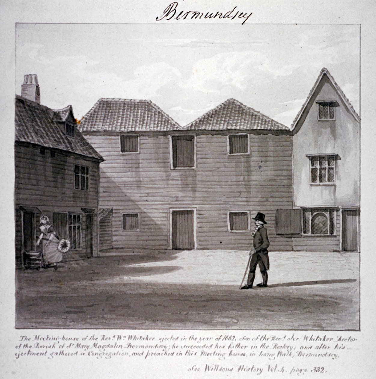 Casa de reunião do reverendo Whitaker, Long Walk, Bermondsey, Londres, c1828 de John Chessell Buckler