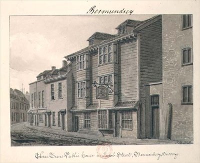 O Three Tuns Public House na Jacob Street, Bermondsey de John Chessell Buckler