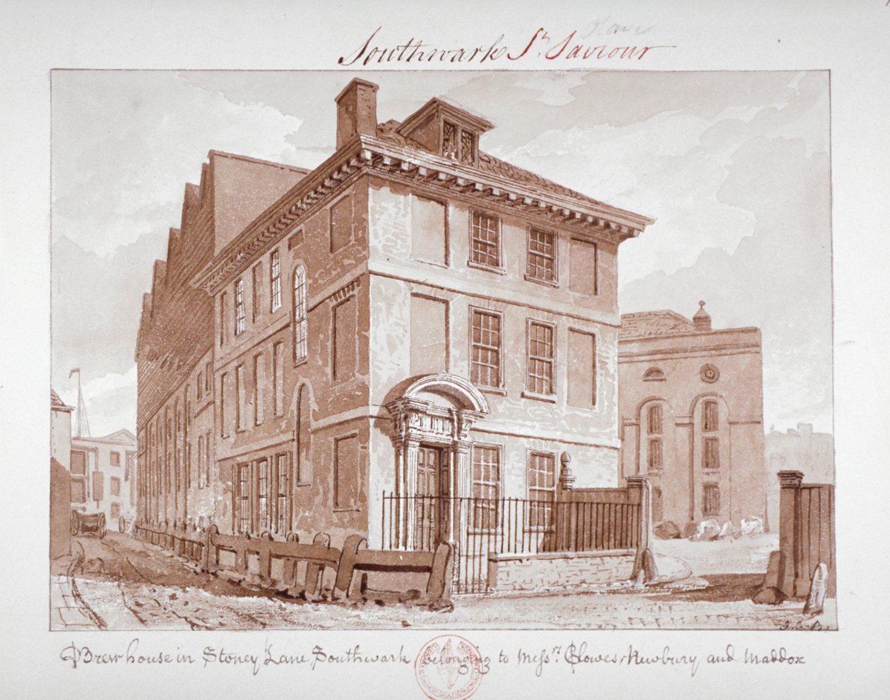 Vista de uma casa de cerveja em Stoney Lane, Bermondsey, Southwark, Londres, c1827 de John Chessell Buckler