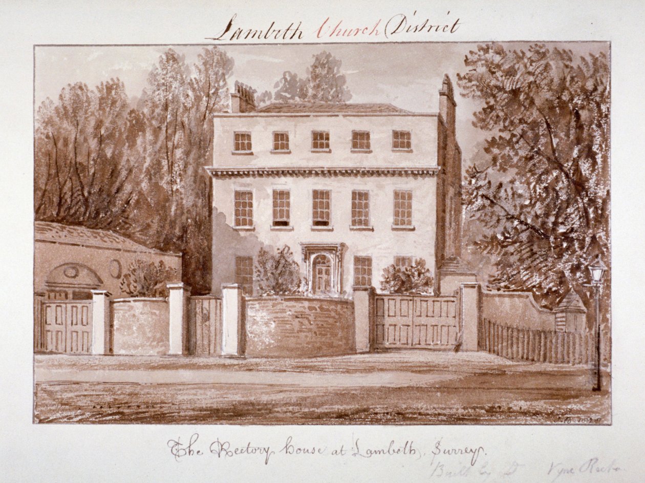 Vista da casa paroquial de St Mary em Lambeth, Londres, 1828. de John Chessell Buckler