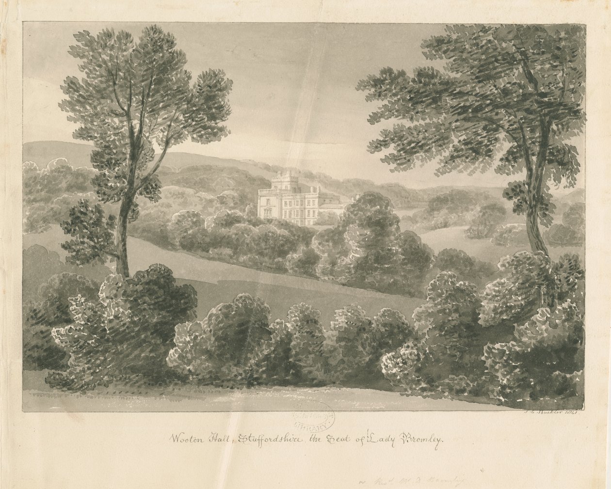 Wootton Lodge: desenho sépia, 1841 de John Chessell Buckler