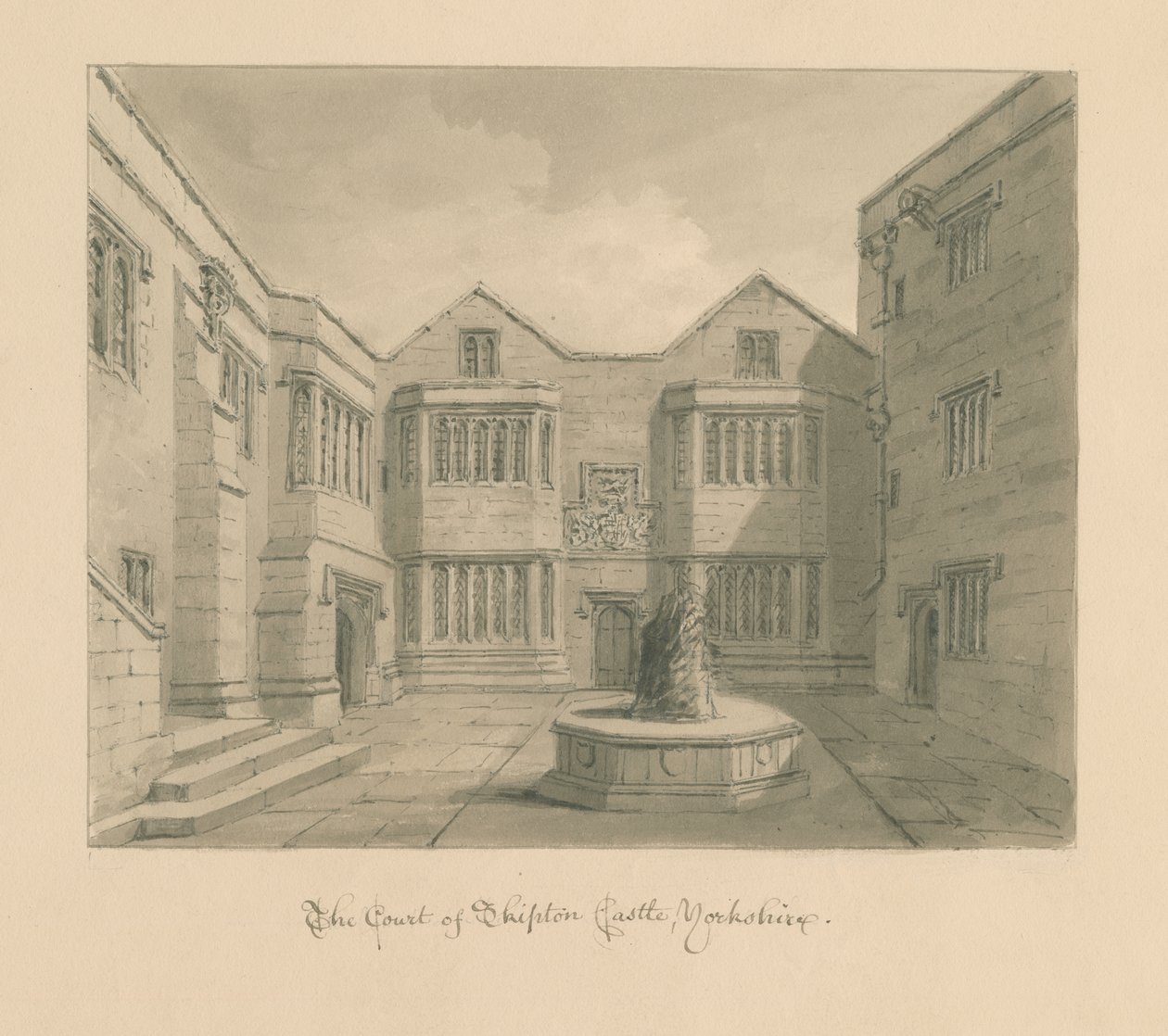 Yorkshire - Castelo de Skipton: desenho em sépia de John Chessell Buckler