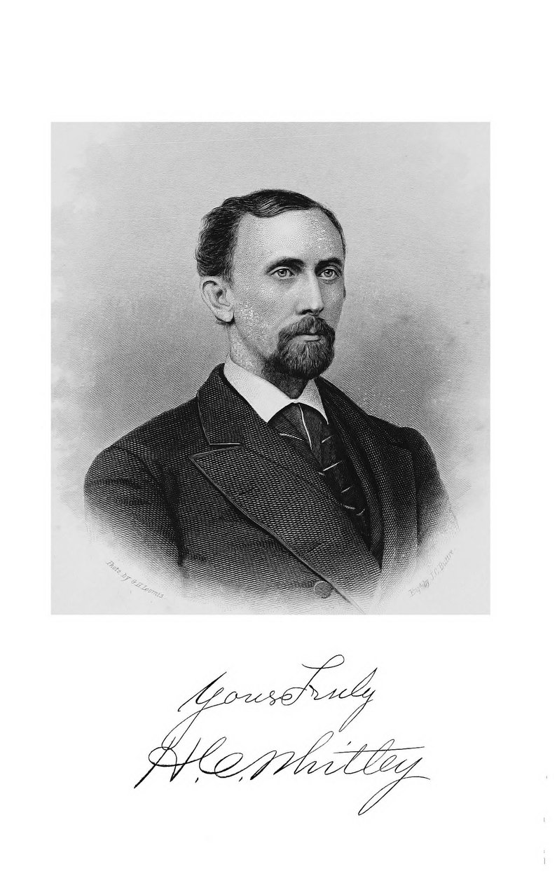 Retrato de Hiram C. Whitley, frontispício de "Três anos com falsificadores, contrabandistas e carregadores de capuzes" de George Burnham de John Chester Buttre