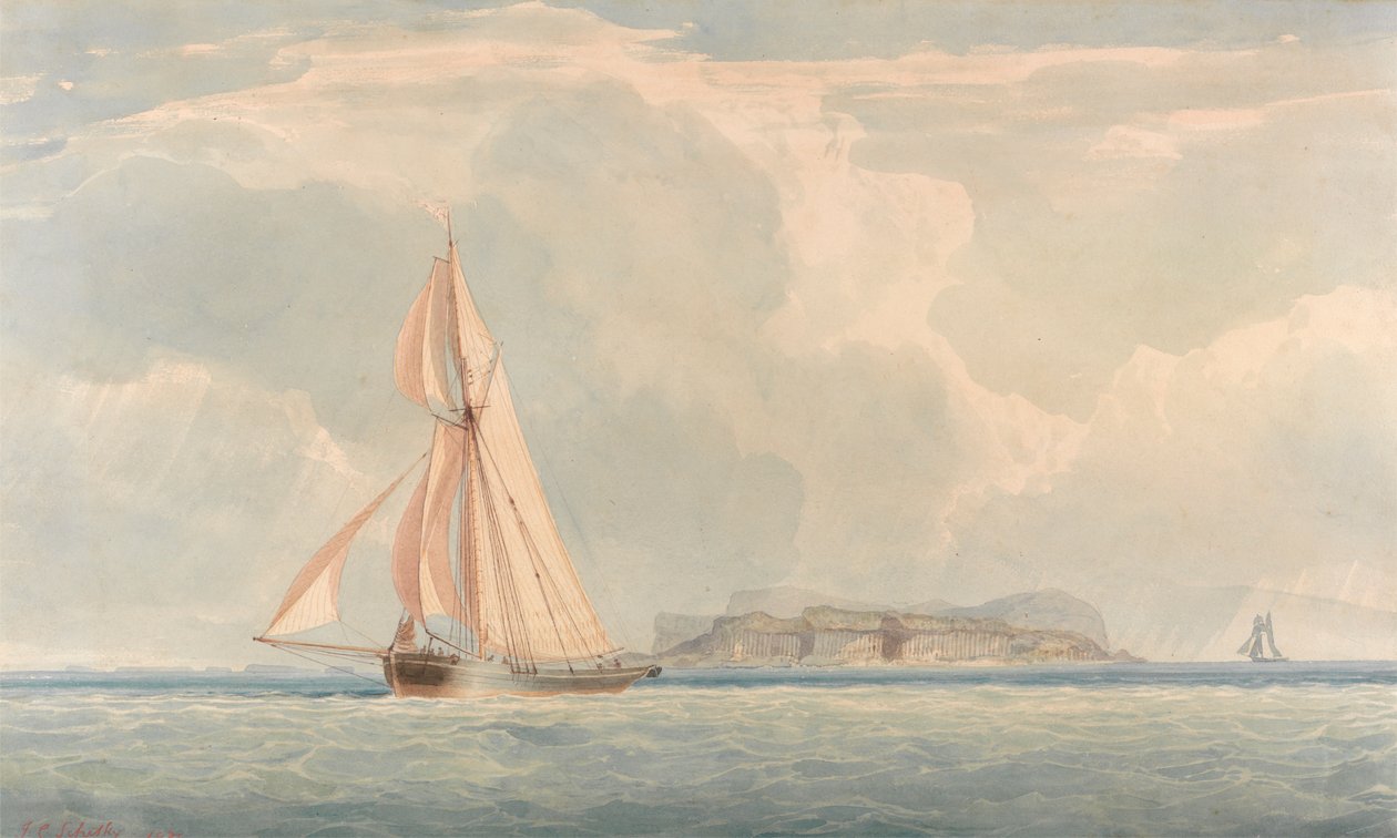 Navegação à Esquerda com Ilha ao Fundo de John Christian Schetky