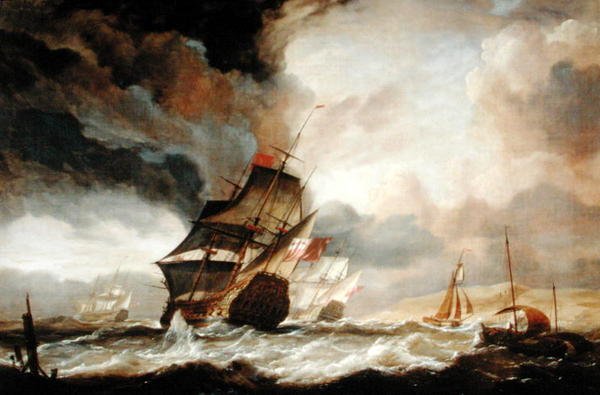 Navios da Linha que batem no mar (óleo sobre tela) de John Christian Schetky